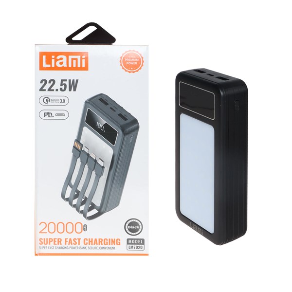 پاوربانک PD و فست شارژ Liami 20000Ah مدل LM7020 22.5W - مشکی (گارانتی شش ماهه شرکتی)