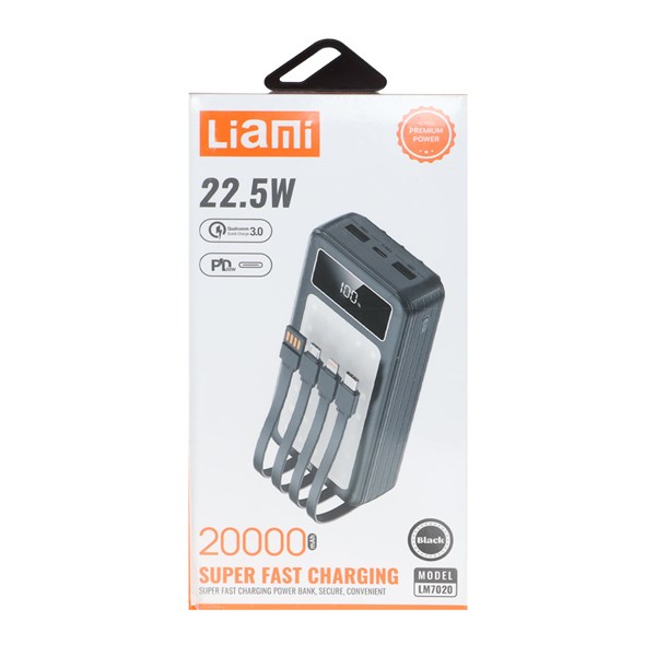 پاوربانک PD و فست شارژ Liami 20000Ah مدل LM7020 22.5W - مشکی (گارانتی شش ماهه شرکتی)