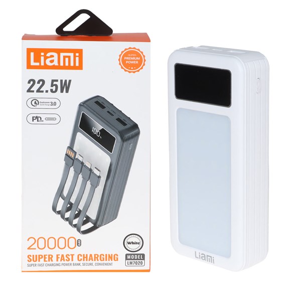 پاوربانک PD و فست شارژ Liami 20000Ah مدل LM7020 22.5W - سفید (گارانتی شش ماهه شرکتی)
