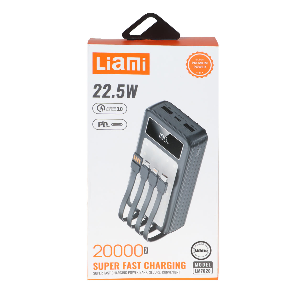 پاوربانک PD و فست شارژ Liami 20000Ah مدل LM7020 22.5W - سفید (گارانتی شش ماهه شرکتی)