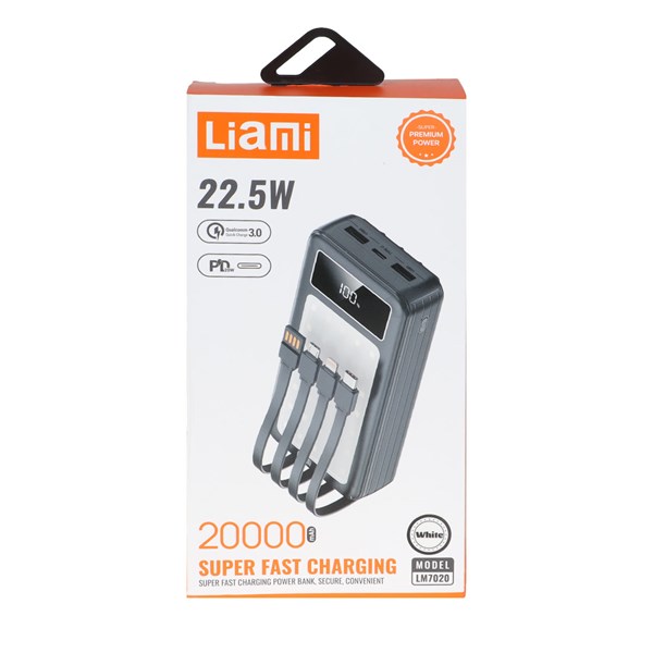 پاوربانک PD و فست شارژ Liami 20000Ah مدل LM7020 22.5W - سفید (گارانتی شش ماهه شرکتی)