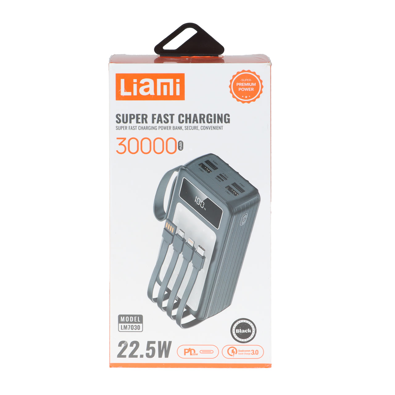 پاوربانک PD و فست شارژ Liami 30000Ah مدل LM7030 22.5W - مشکی (گارانتی شش ماهه شرکتی)