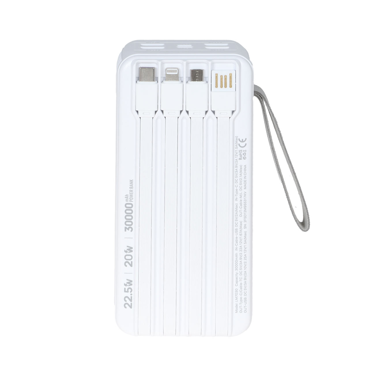 پاوربانک PD و فست شارژ Liami 30000Ah مدل LM7030 22.5W - سفید (گارانتی شش ماهه شرکتی)