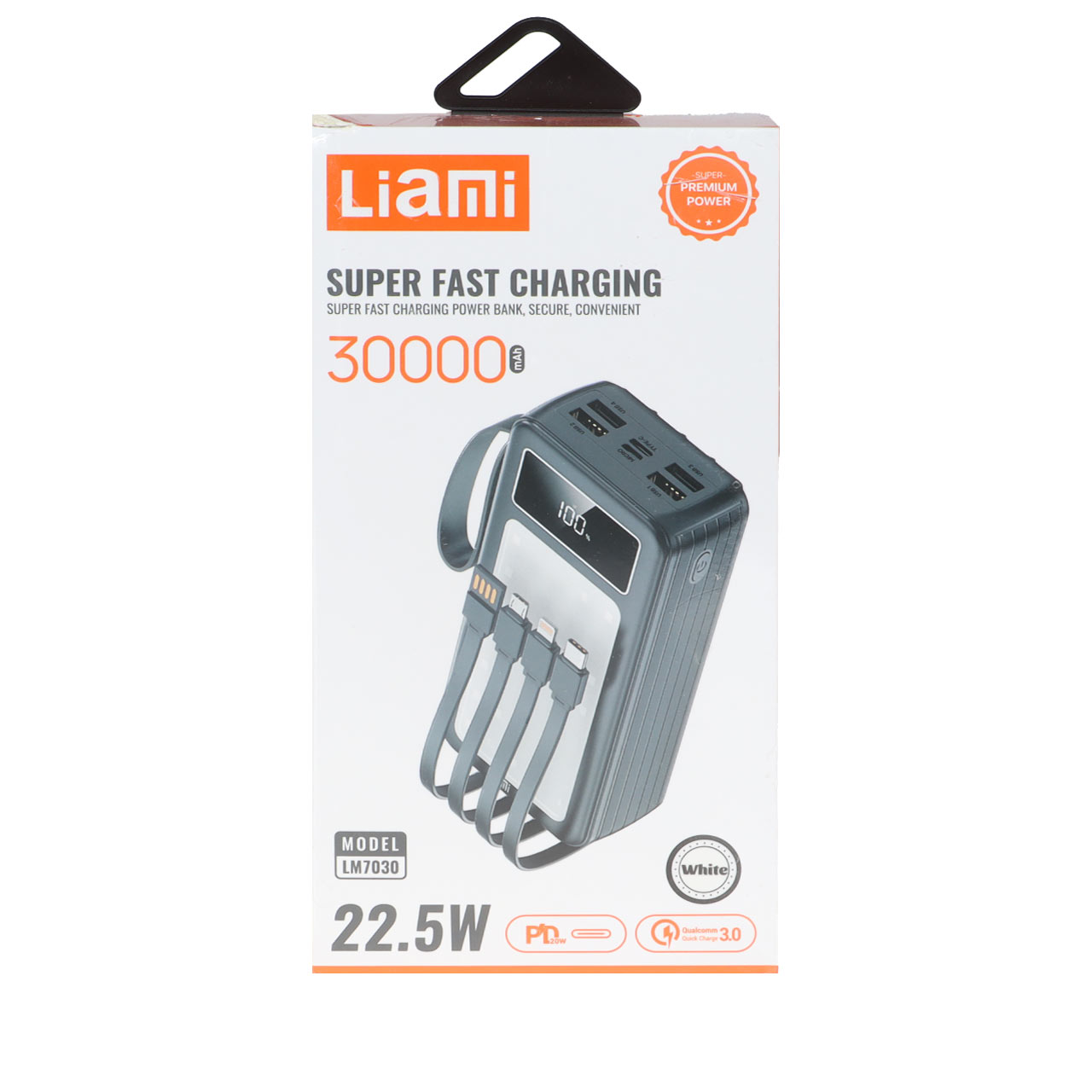 پاوربانک PD و فست شارژ Liami 30000Ah مدل LM7030 22.5W - سفید (گارانتی شش ماهه شرکتی)