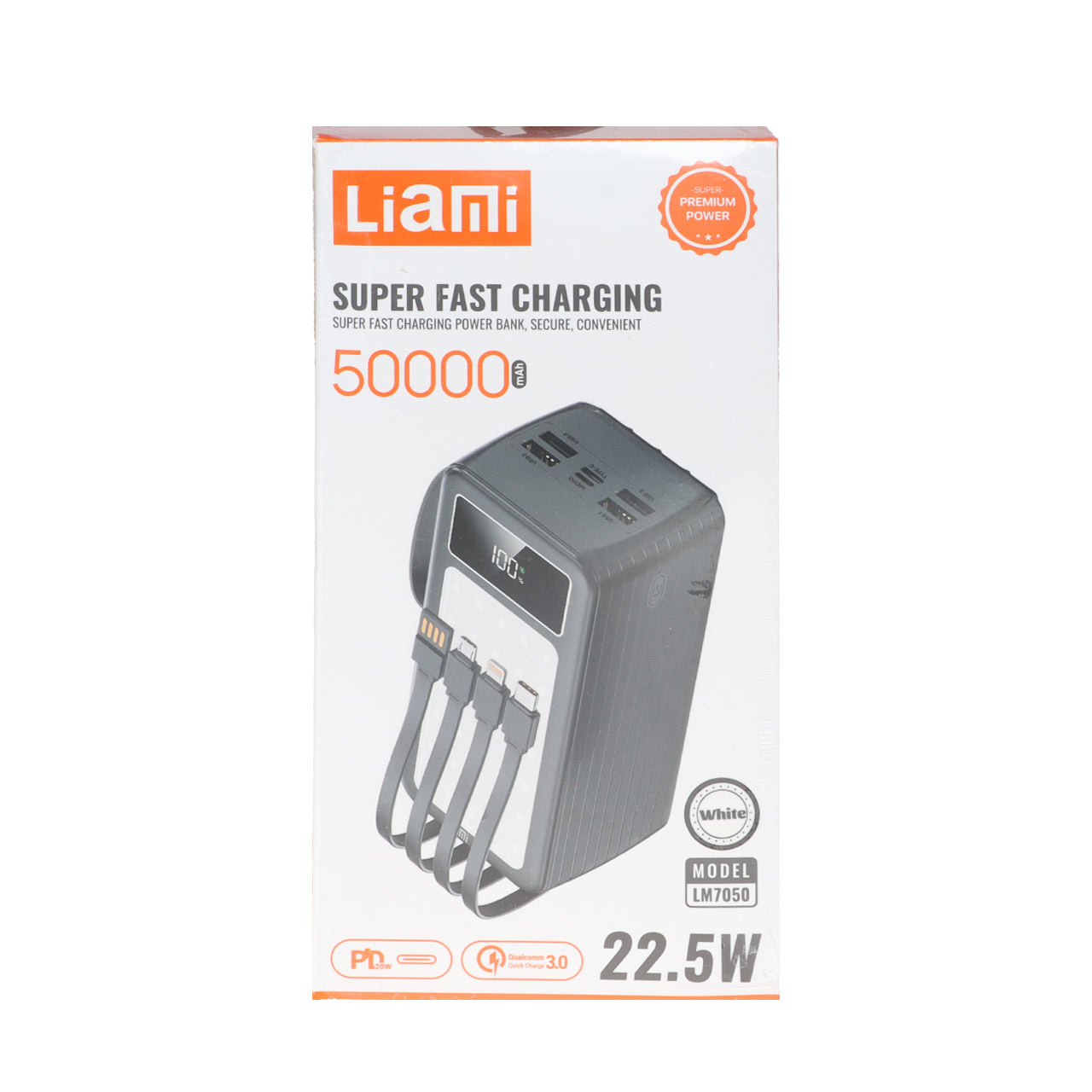 پاوربانک PD و فست شارژ Liami 50000Ah مدل LM7050 22.5W - سفید (گارانتی شش ماهه شرکتی)