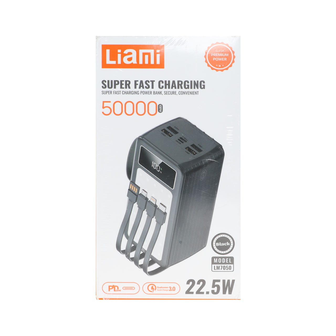 پاوربانک PD و فست شارژ Liami 50000Ah مدل LM7050 22.5W - مشکی (گارانتی شش ماهه شرکتی)
