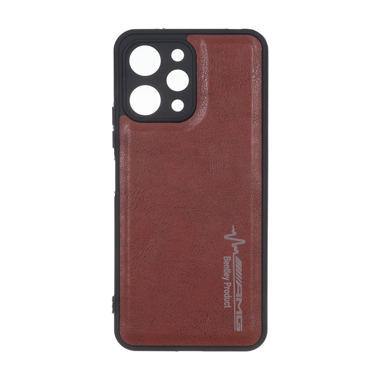 قاب طرح چرم AMG محافظ لنزدار Xiaomi Redmi 12 / Poco M6 Pro 5G - قهوه ای