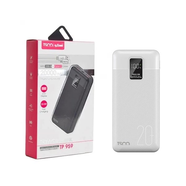 پاوربانک فست شارژ TSCO 20000mAh مدل TP 959 22.5W - سفید (گارانتی 12 ماهه TSCO)