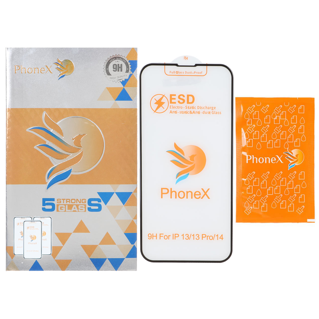 محافظ صفحه نمایش شیشه ای ESD - Phonex مدل Apple iPhone 13 / iPhone 13 Pro / iPhone 14 / 16e (پک دار)