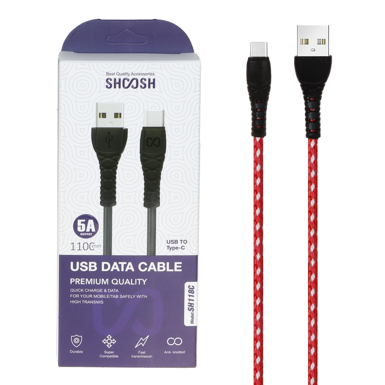 کابل شارژ کنفی 1.1 متری فست Shoosh Type-C مدل SH118C - قرمز سفید - SMO