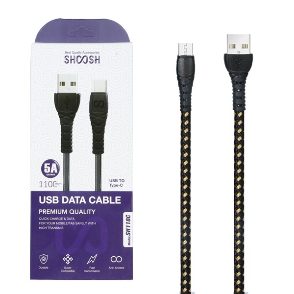 کابل شارژ کنفی 1.1 متری فست Shoosh Type-C مدل SH118C - مشکی طلایی - SMO