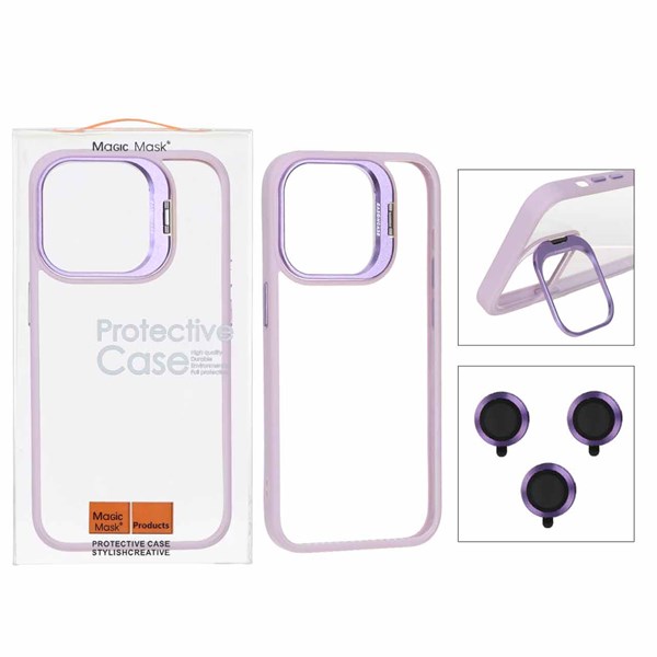 قاب BRACKET لنز آلومینیومی با ست محافظ لنز رینگی Apple iPhone 15 Pro - یاسی (پک دار)