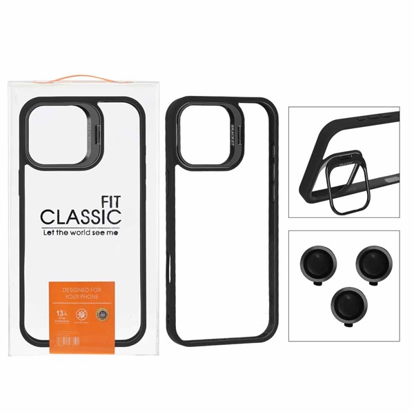 قاب BRACKET لنز آلومینیومی با ست محافظ لنز رینگی Apple iPhone 16 Pro Max - مشکی (پک دار)