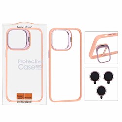 قاب BRACKET لنز آلومینیومی با ست محافظ لنز رینگی Apple iPhone 14 Pro - گلبهی (پک دار)