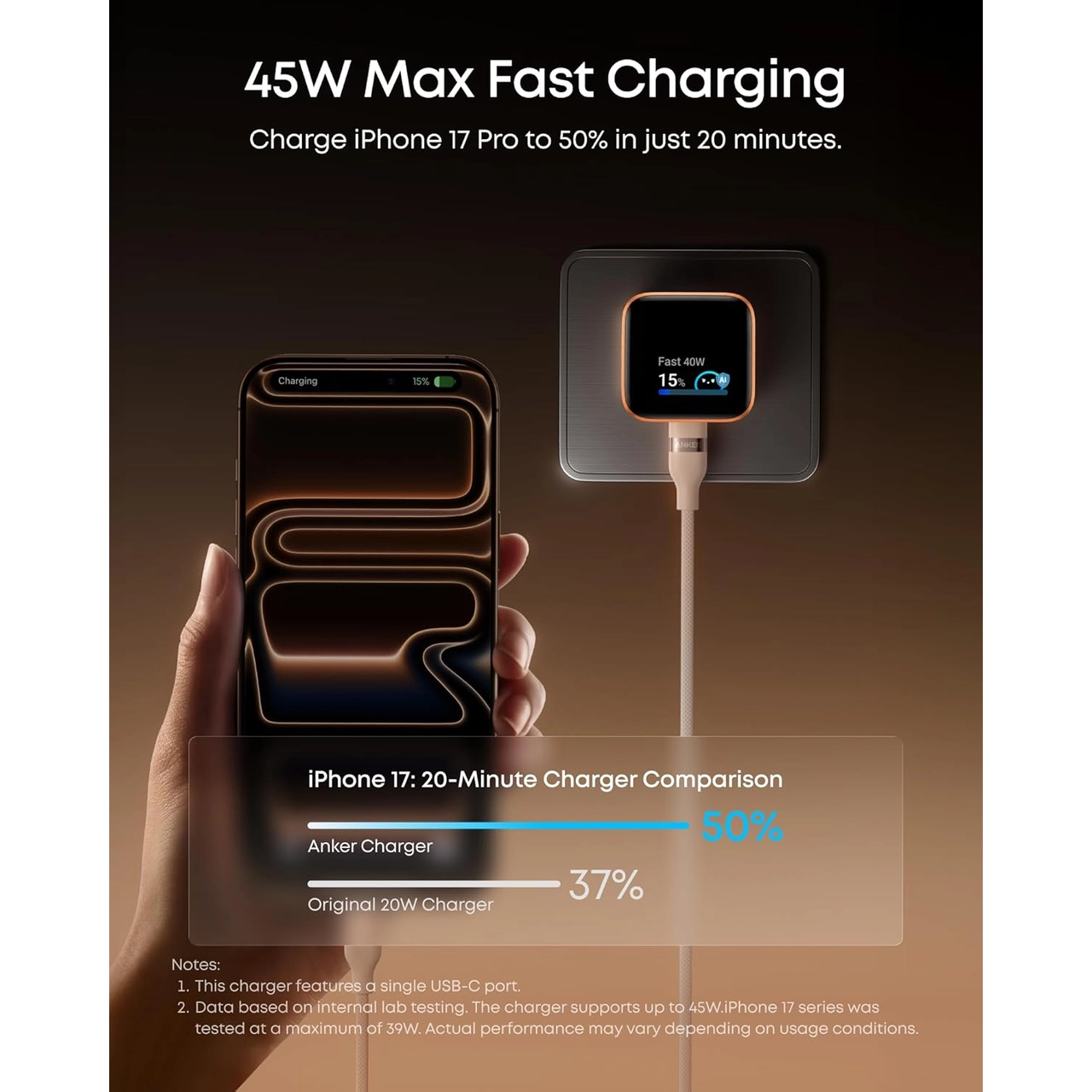 شارژر دیواری فست تک پورت ANKER مدل A121DP21 Nano Charger Foldable 180° 45W - سفید (گارانتی شش ماهه ایویز)