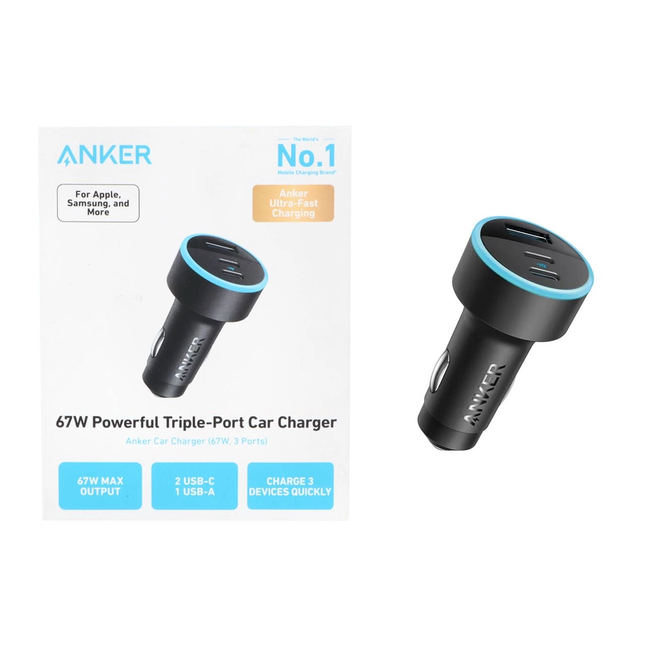 شارژر فندکی فست سه پورت ANKER مدل A2736H11 67W - مشکی (گارانتی شش ماهه ایویز)