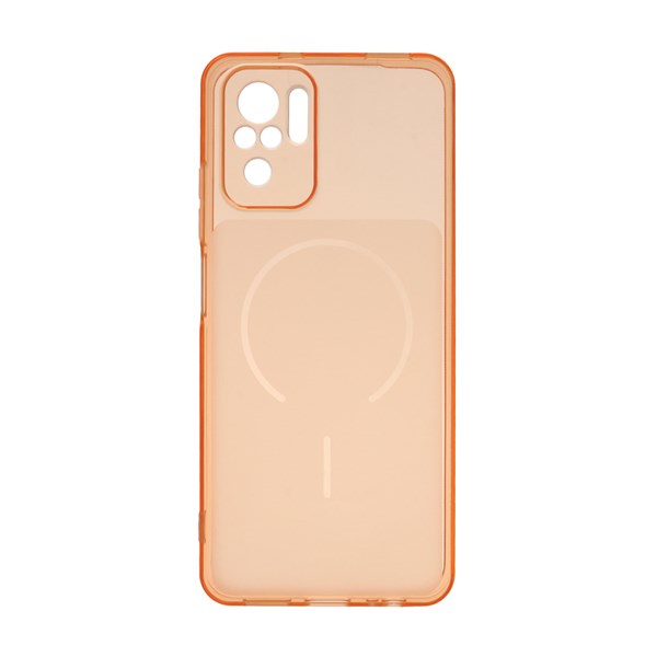 قاب ژله ای شفاف مستطیلی طرح مگ سیف محافظ لنزدار Xiaomi Redmi Note 10 4G / Redmi Note 10S / Poco M5S - نارنجی