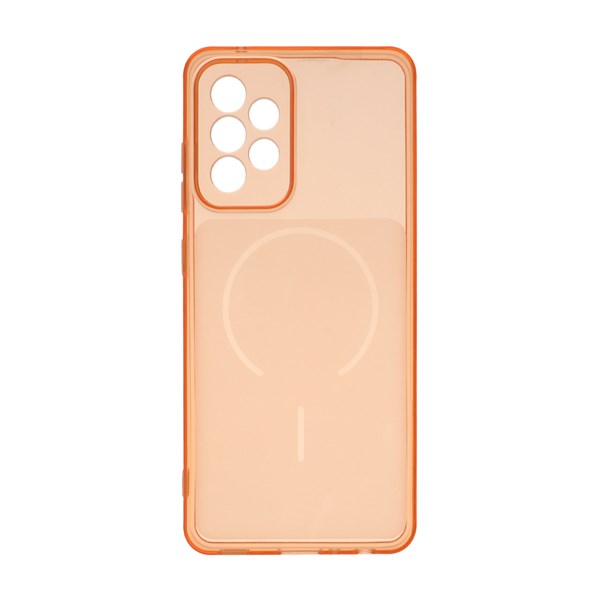 قاب ژله ای شفاف مستطیلی طرح مگ سیف محافظ لنزدار Samsung Galaxy A52 / A52s - نارنجی