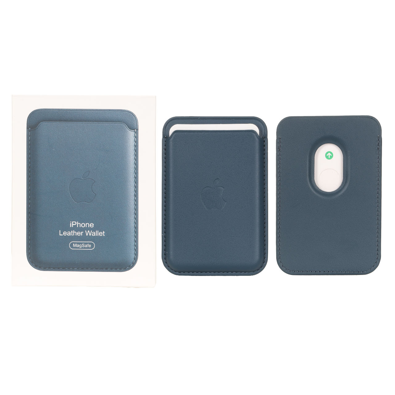 جاکارتی چرمی لوگودار Magsafe اپل Leather Wallet آی سی دار - سرمه ای (پک دار)