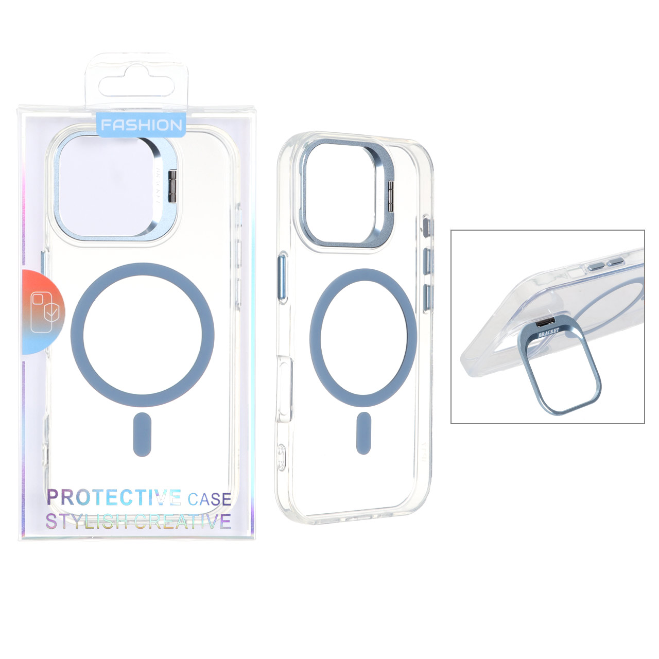 قاب اورجینال Bracket کریستالی MagSafe لنز استندشو Apple iPhone 16 - آبی روشن (پک دار)
