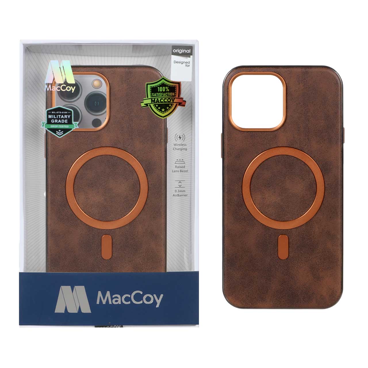 قاب اورجینال MacCoy چرمی Magsafe Military مدل Apple iPhone 13 Pro Max - قهوه ای (Open Box)