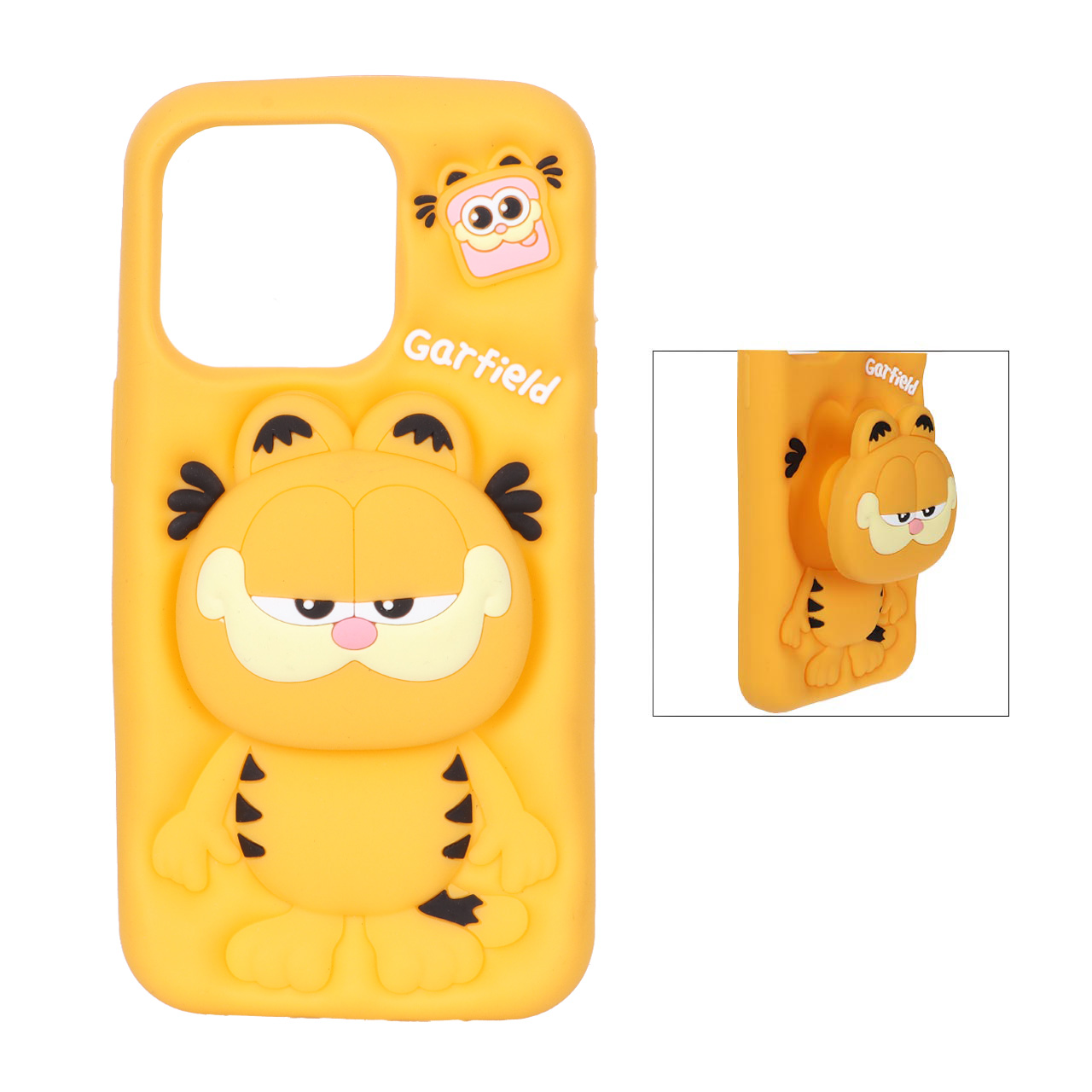 قاب سیلیکونی Garfield استندشو Apple iPhone 15 Pro / iPhone 14 Pro / iPhone 13 Pro - نارنجی