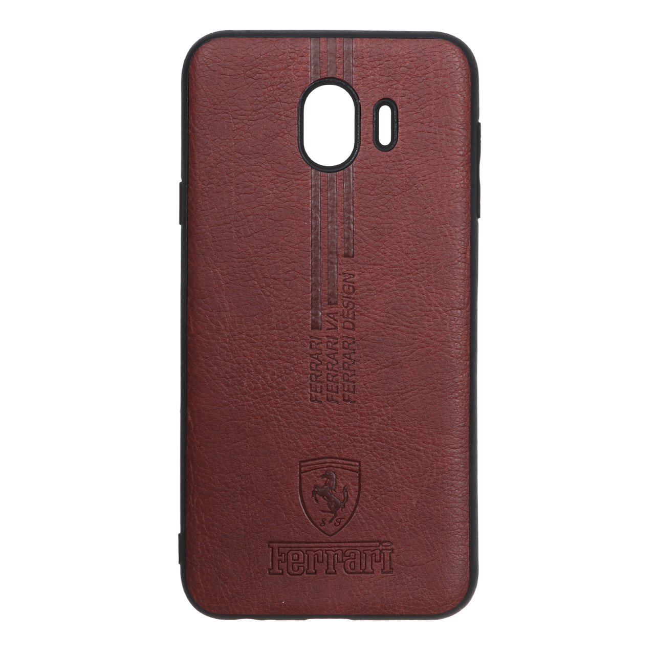 قاب Ferrari طرح چرم سوزنی Samsung Galaxy J4 / J400 - قهوه ای