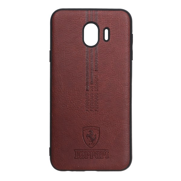 قاب Ferrari طرح چرم سوزنی Samsung Galaxy J4 / J400 - قهوه ای