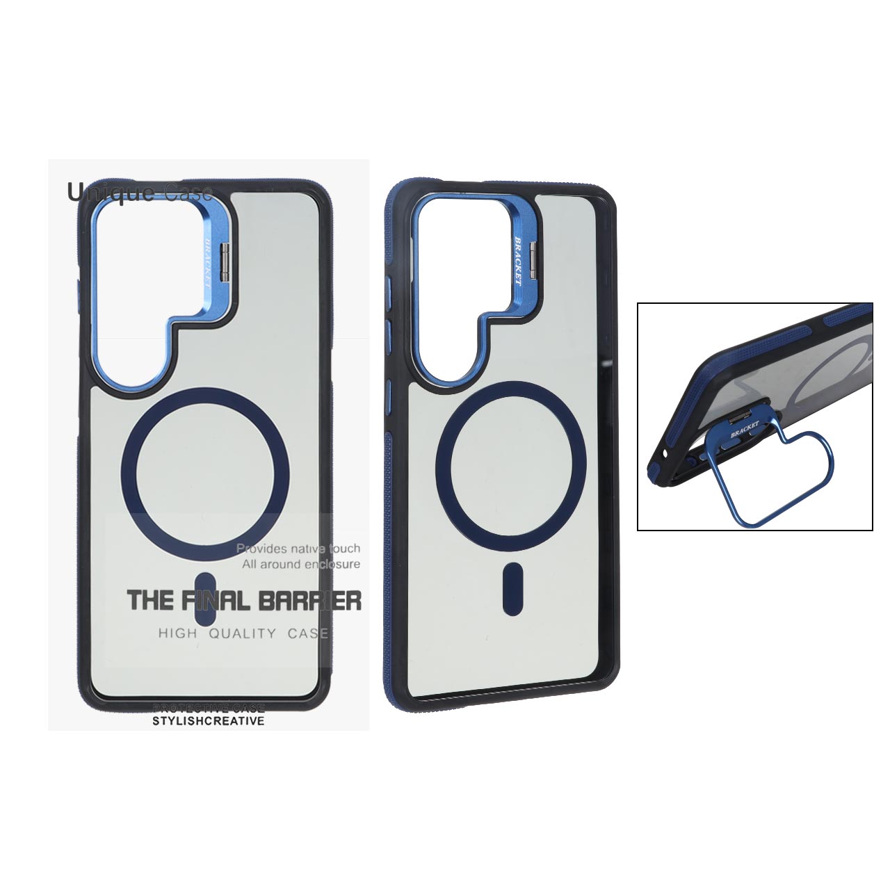 قاب اورجینال Bracket Unique Case مات Magsafe لنز آلومینیومی استندشو Samsung Galaxy S26 Ultra - سرمه ای (پک دار)