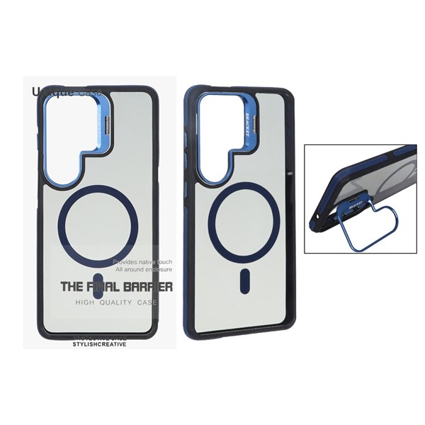 قاب اورجینال Bracket Unique Case مات Magsafe لنز آلومینیومی استندشو Samsung Galaxy S26 Ultra - سرمه ای (پک دار)