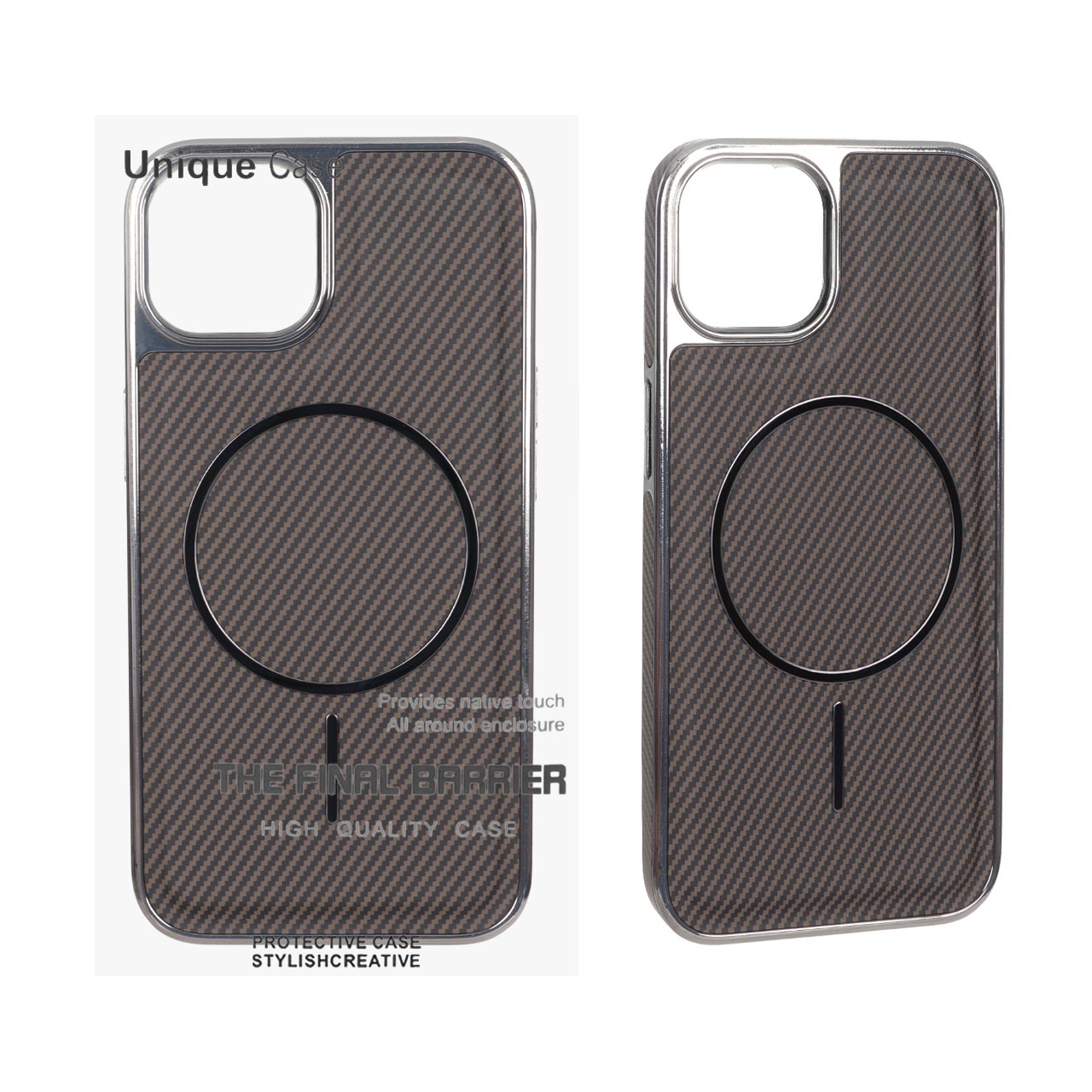قاب اورجینال Unique Case هاشور مگنت فلزی Gunmetal مدل Apple iPhone 13 / iPhone 14 - صحرایی (پک دار)