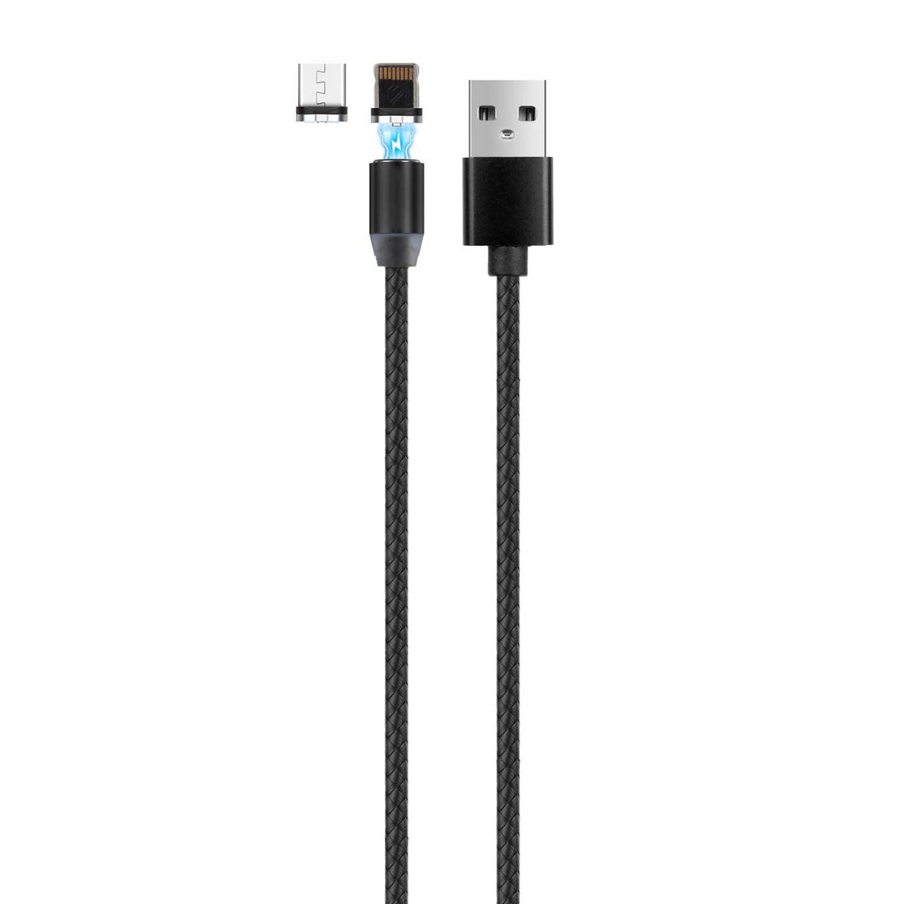 کابل شارژ مگنتی دوکاره MicroUSB / Lightning - مشکی - فله - MN(بدون پک)