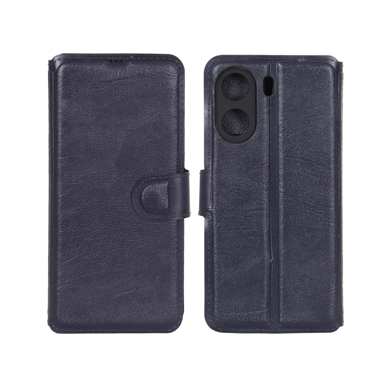 کیف موبایل چرمی مگنتی محافظ لنزدار Xiaomi Redmi 13C / Poco C65 - سرمه ای