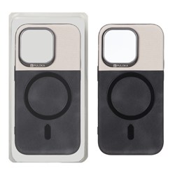 قاب Puloka دو تکه چرمی کبریتی Magnet فلزی دور لنز براق Apple iPhone 16 Pro - مشکی (پک دار)