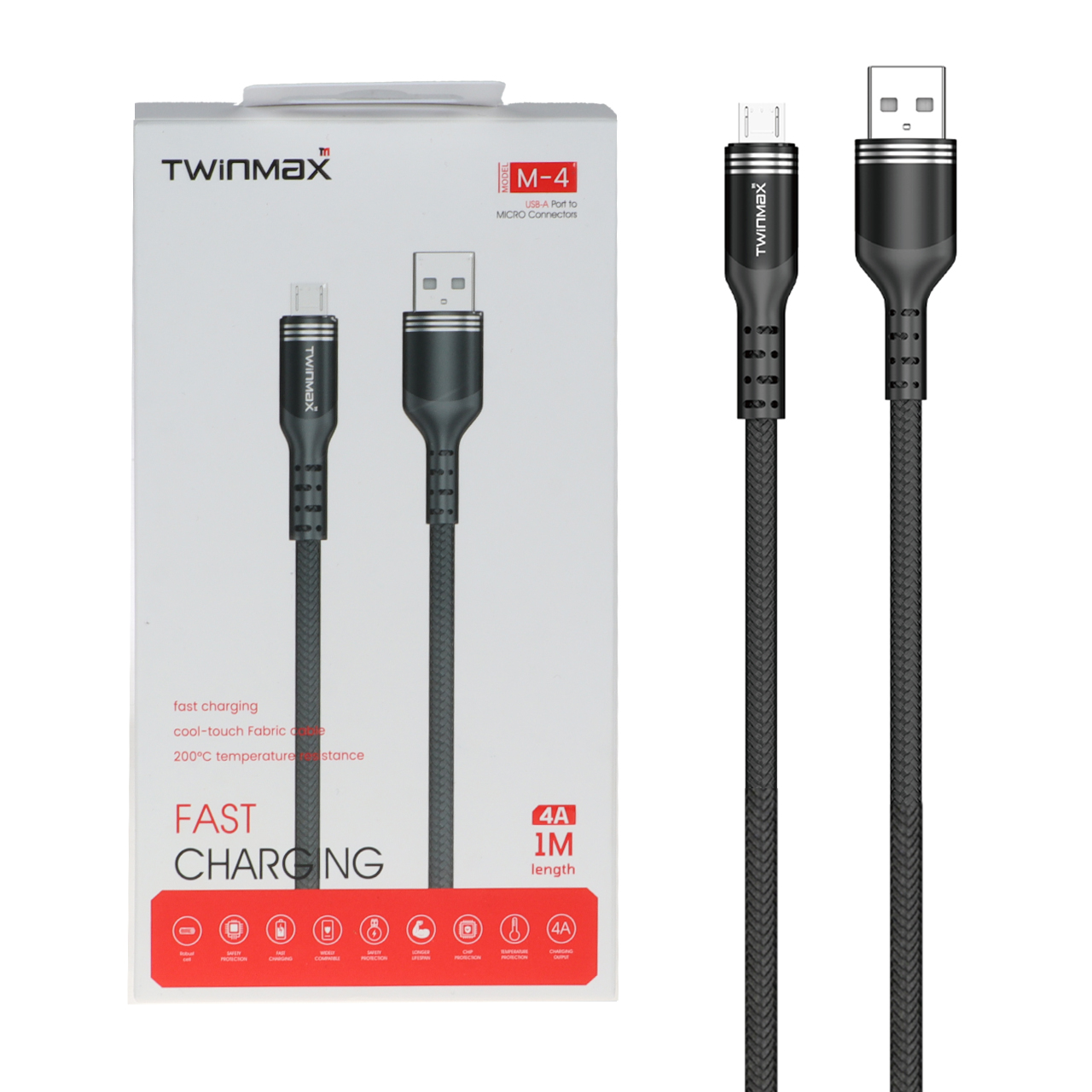 کابل شارژ فست اندروید TwinMax مدل M-4 - مشکی
