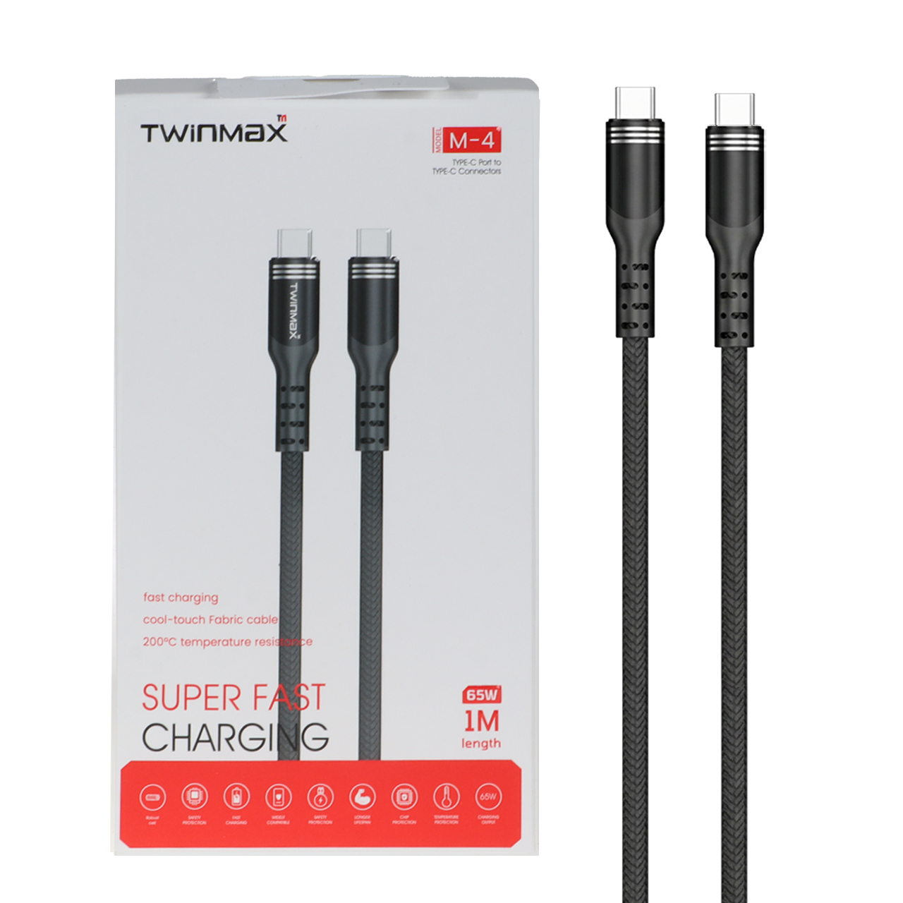 کابل شارژ فست TwinMax Type-C to Type-C مدل M-4 65W - مشکی - MMX
