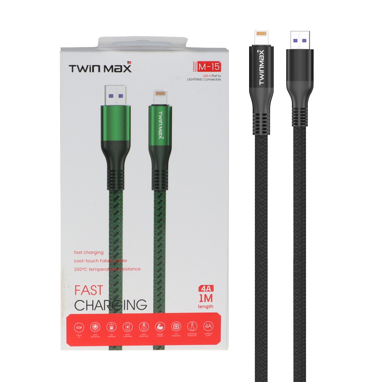 کابل شارژ فست آیفون TwinMax مدل M-15 - مشکی