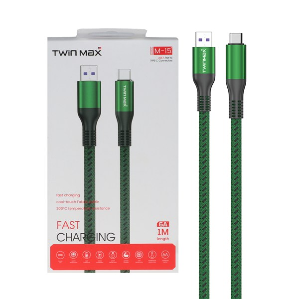 کابل شارژ فست TwinMax Type-C مدل M-15 - سبز