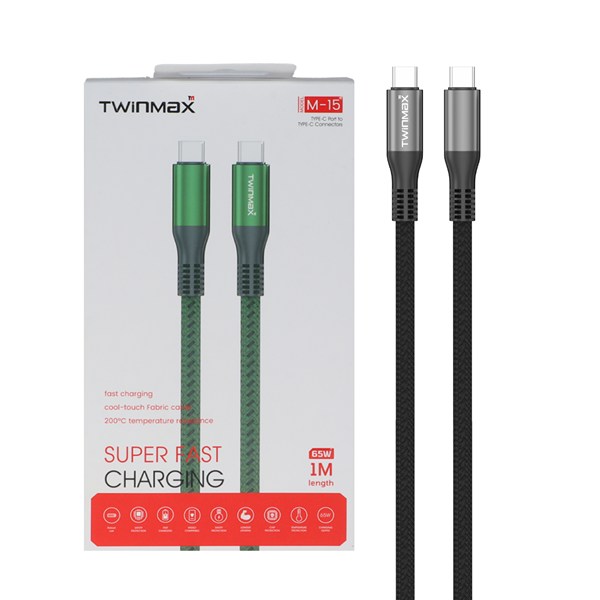 کابل شارژ فست TwinMax Type-C To Type-C مدل M-15 65W - خاکستری