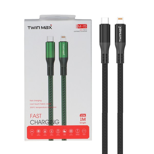 کابل شارژ فست TwinMax Type-C to Lightning مدل M-15 27W - مشکی