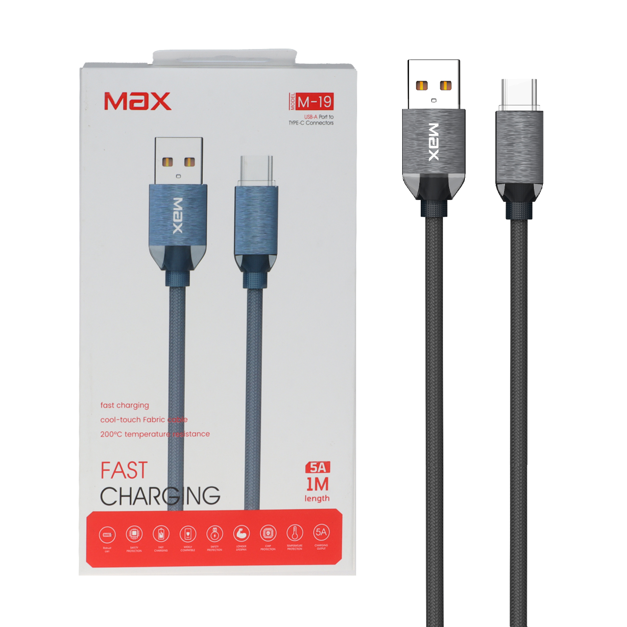 کابل شارژ فست TwinMax Type-C مدل M-19 - خاکستری