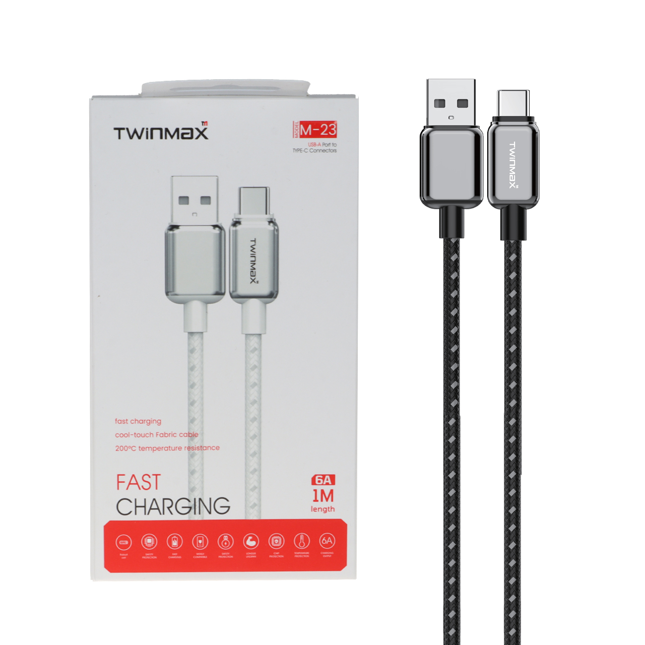 کابل شارژ فست TwinMax Type-C مدل M-23 - مشکی