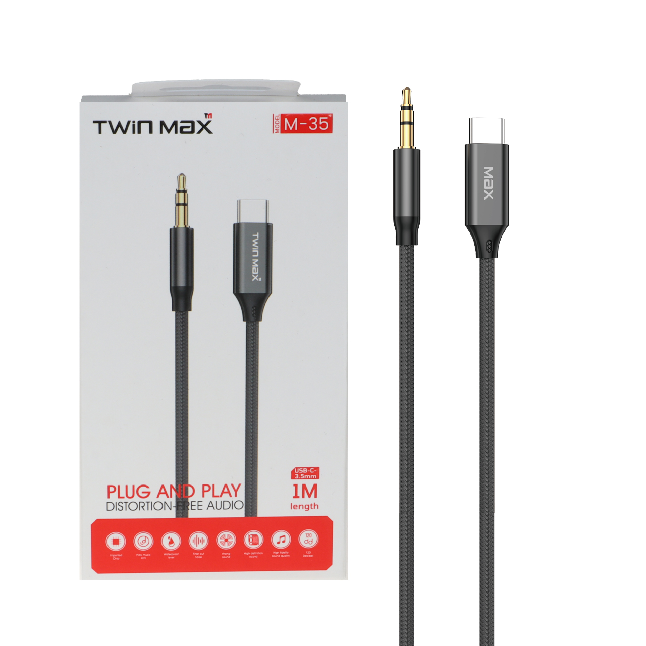 کابل TwinMax Aux To Type-C مدل M-35 - مشکی