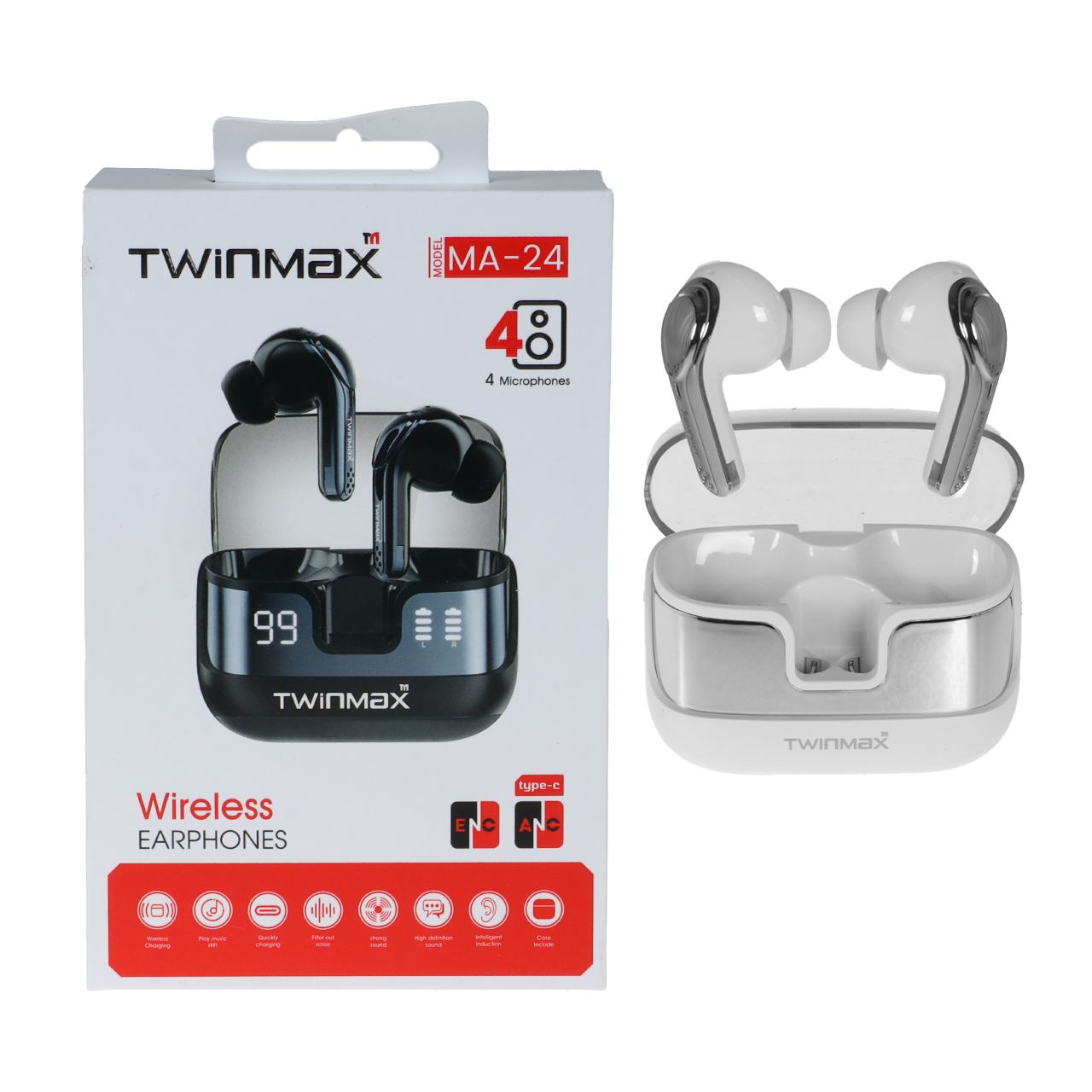 ایرفون بی سیم TwinMax مدل MA-24 ANC - نقره ای