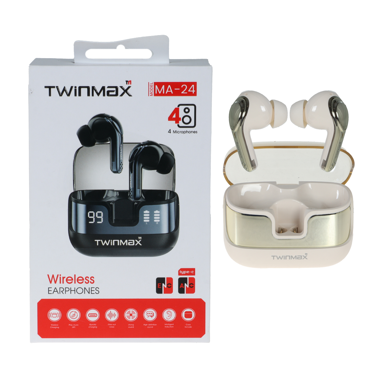 ایرفون بی سیم TwinMax مدل MA-24 ANC - طلایی