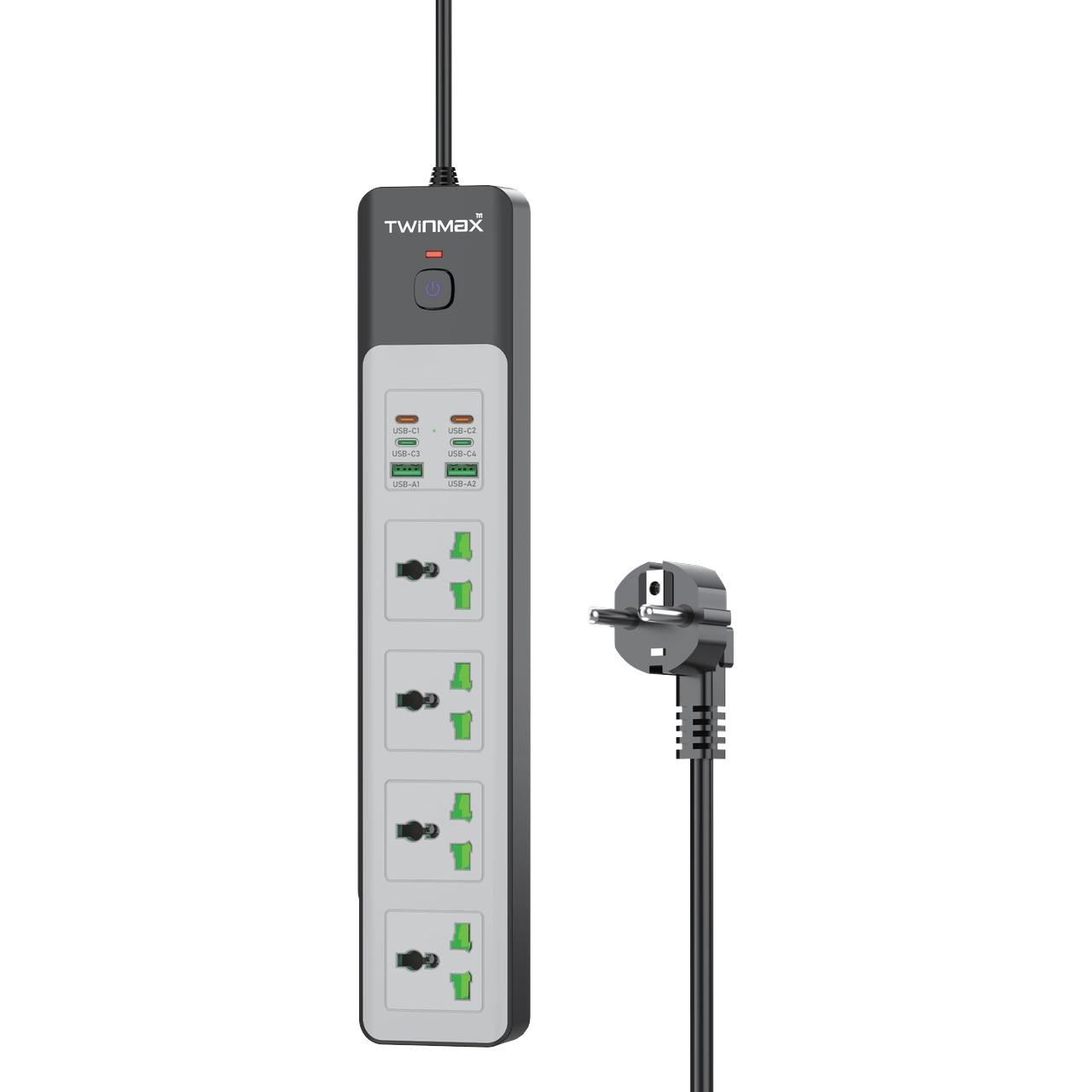 چندراهی برق 4 خانه TwinMax مدل MX-60 65W - مشکی