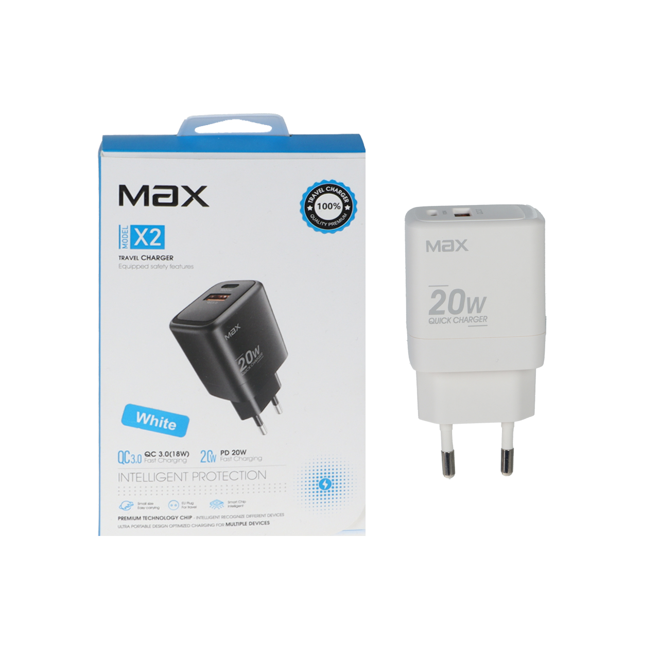 شارژر دیواری PD و فست دو پورت Max مدل X2 20W - سفید - MMX