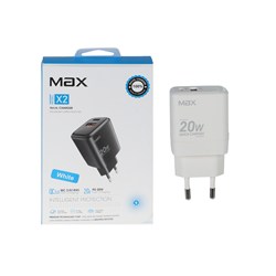 شارژر دیواری PD و فست دو پورت Max مدل X2 20W - سفید - MMX