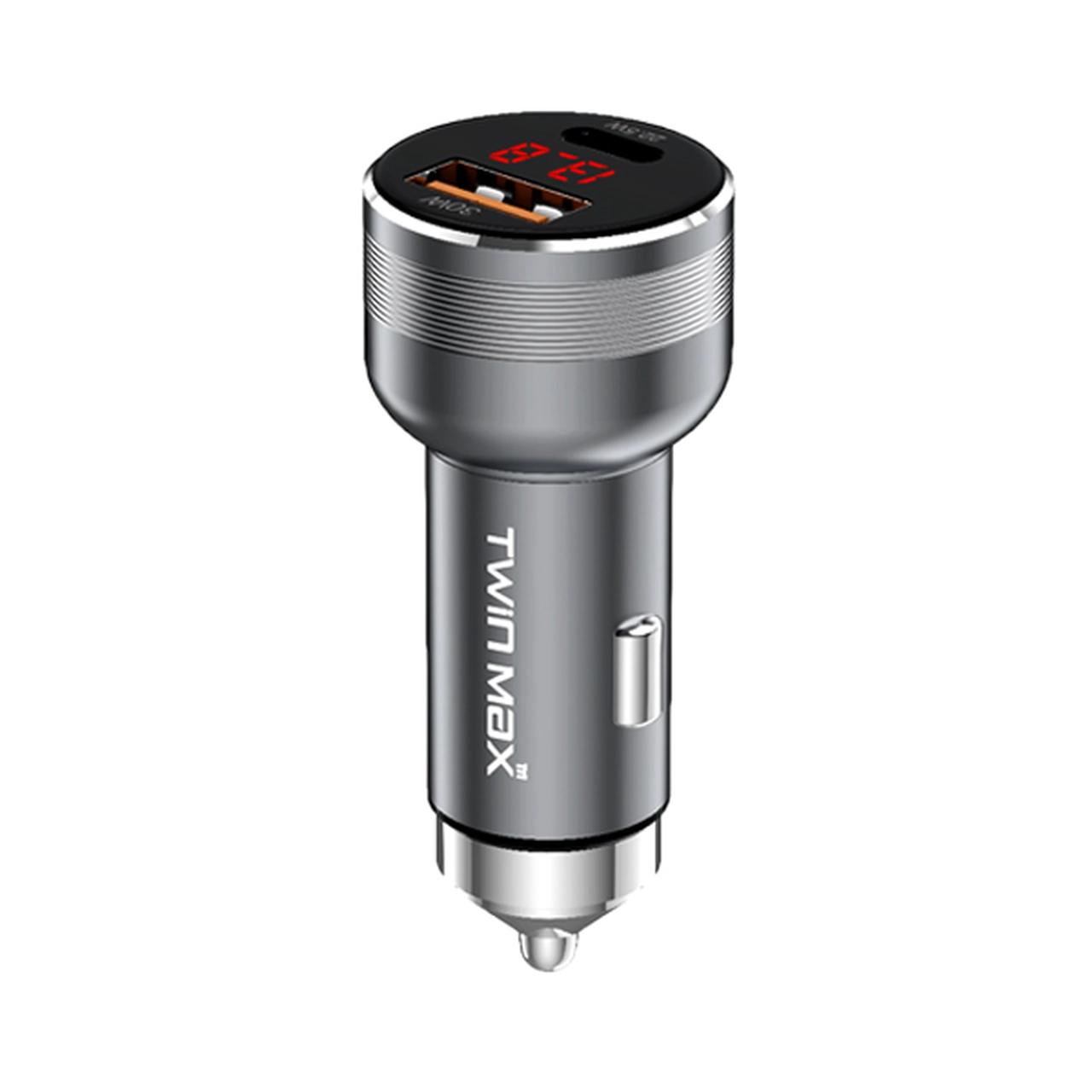شارژر فندکی PD و فست دو پورت TwinMax مدل MX-24 52.5W - نقره ای