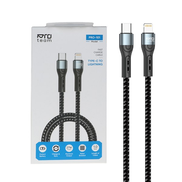 کابل شارژ فست ProTeam Type-C To Lightning مدل Pro-101 27W - مشکی - MMX